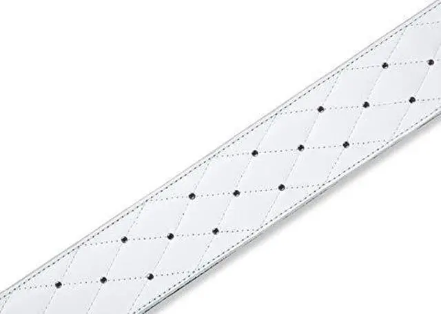 Alt view image 5 of 8 - Levys Leathers 2.5" Garment Leather Guitar Strap Tufted Design; White and Silver (MG26DS-WHT_ABK)