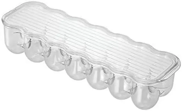 Main image of iDesign Plastic Egg Holder for Refrigerator with Handle and Lid, Fridge Storage Organizer for Kitchen, Holds up to 14, 4.25" x 14.5" x 3", Clear