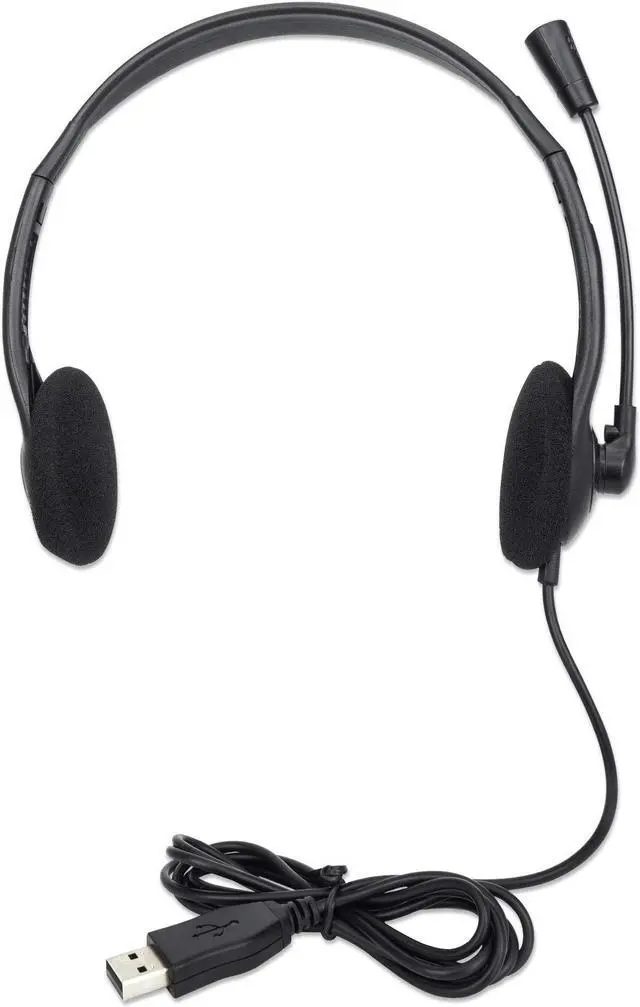 Alt view image 15 of 20 - Manhattan Stereo USB Headset - Stereo - USB Type A - Wired - 32 Ohm - 20 Hz - 20 kHz - Over-the-head - Binaural - Supra-aural - 4.92 ft Cable - Uni-directional Microphone - Black