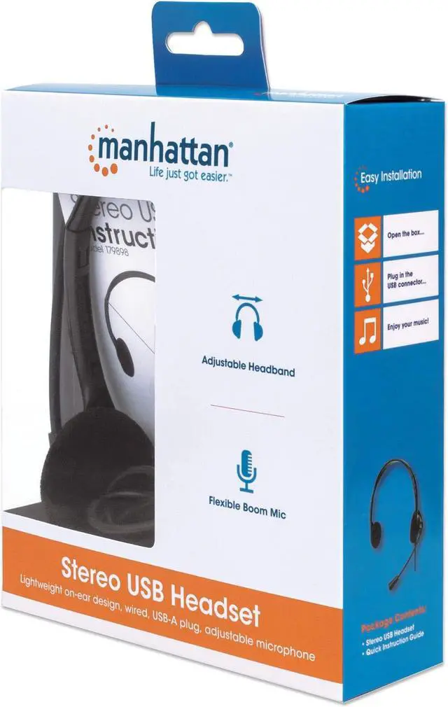 Alt view image 20 of 20 - Manhattan Stereo USB Headset - Stereo - USB Type A - Wired - 32 Ohm - 20 Hz - 20 kHz - Over-the-head - Binaural - Supra-aural - 4.92 ft Cable - Uni-directional Microphone - Black