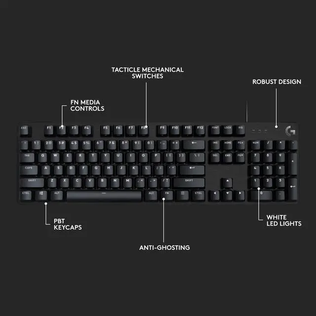 Alt view image 7 of 7 - G413 SE Full-Size Mechanical Gaming Keyboard - Backlit Keyboard with Tactile Mechanical Switches, Anti-Ghosting, Compatible with Windows, macOS - Black Aluminum