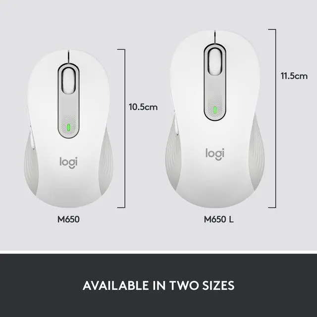 Alt view image 11 of 11 - Logitech Signature M650 Mouse - Wireless - Bluetooth/Radio Frequency - Off White - USB - 4000 dpi - Scroll Wheel - Medium Hand/Palm Size - Right-handed Only