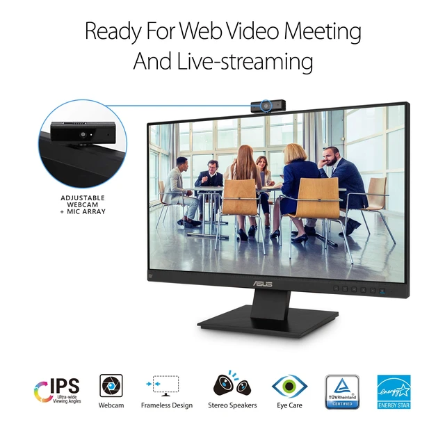 Alt view image 2 of 7 - BE24EQK 24 Inch 1080P Computer Monitor, Webcam, HDMI, DisplayPort, VGA Full HD IPS, Eye Care, 2MP Webcam, Mic Array, Stereo speaker, Video Conference, VESA Wall Mount, EPEAT, Ergonomic