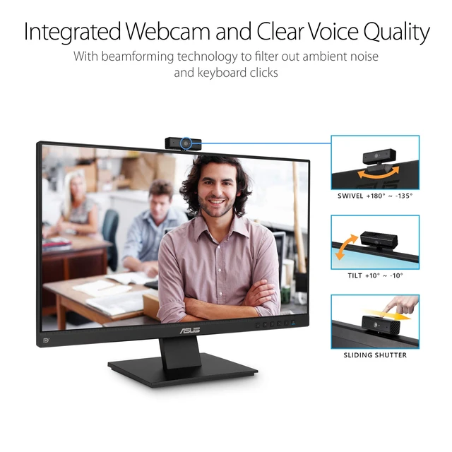 Alt view image 3 of 7 - BE24EQK 24 Inch 1080P Computer Monitor, Webcam, HDMI, DisplayPort, VGA Full HD IPS, Eye Care, 2MP Webcam, Mic Array, Stereo speaker, Video Conference, VESA Wall Mount, EPEAT, Ergonomic