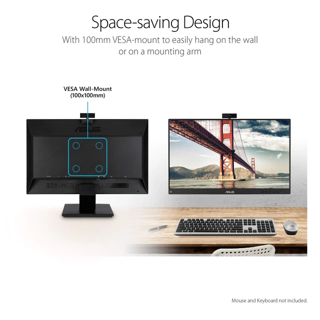 Alt view image 7 of 7 - BE24EQK 24 Inch 1080P Computer Monitor, Webcam, HDMI, DisplayPort, VGA Full HD IPS, Eye Care, 2MP Webcam, Mic Array, Stereo speaker, Video Conference, VESA Wall Mount, EPEAT, Ergonomic