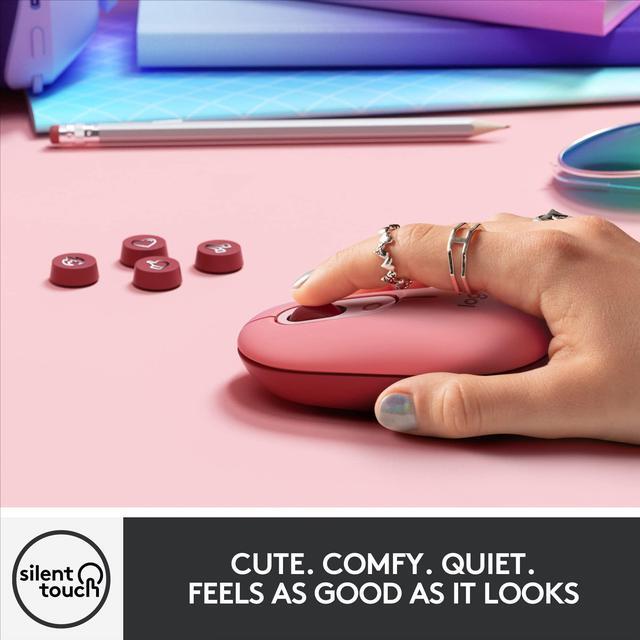 Alt view image 3 of 11 - Logitech POP Mouse, Wireless Mouse with Customizable Emojis, SilentTouch Technology, Precision/Speed Scroll, Compact Design, Bluetooth, Multi-Device, OS Compatible - Heartbreaker Rose