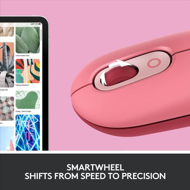 Alt view image 5 of 11 - Logitech POP Mouse, Wireless Mouse with Customizable Emojis, SilentTouch Technology, Precision/Speed Scroll, Compact Design, Bluetooth, Multi-Device, OS Compatible - Heartbreaker Rose