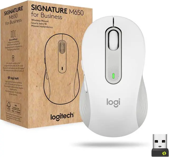 Alt view image 6 of 11 - Logitech Signature M650 Mouse - Wireless - Bluetooth/Radio Frequency - Off White - USB - 4000 dpi - Scroll Wheel - Medium Hand/Palm Size - Right-handed Only