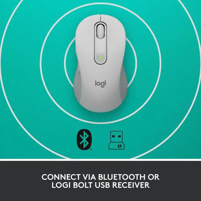 Alt view image 8 of 11 - Logitech Signature M650 Mouse - Wireless - Bluetooth/Radio Frequency - Off White - USB - 4000 dpi - Scroll Wheel - Medium Hand/Palm Size - Right-handed Only