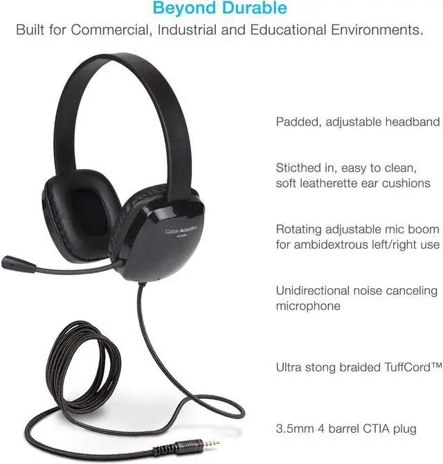 Alt view image 13 of 15 - Cyber Acoustics AC-6008 3.5mm Connector Circumaural Stereo Headset w/ Single Plug