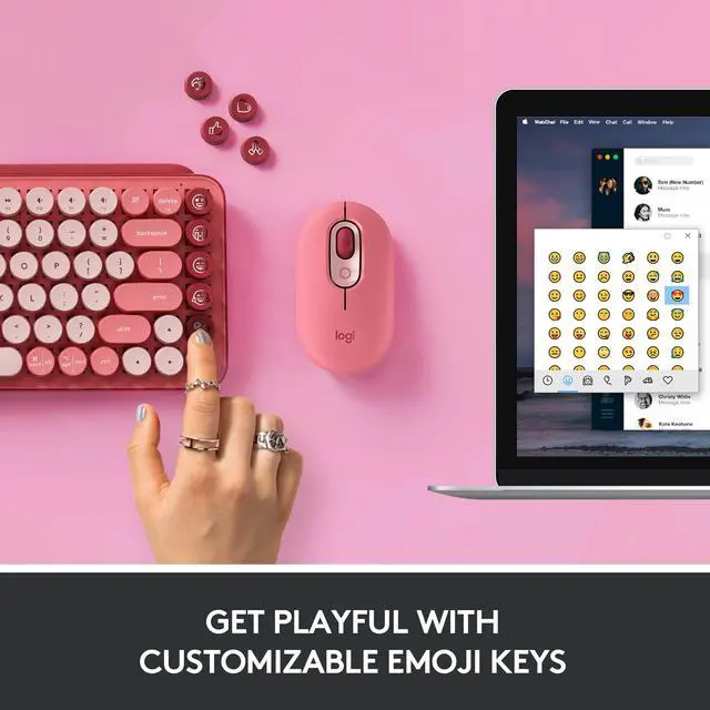Alt view image 8 of 11 - Logitech POP Mechanical Wireless Keyboard - Customizable Emoji Keys, Durable Compact Design, Bluetooth or USB Connectivity, Multi-Device, OS Compatible - Heartbreaker Rose
