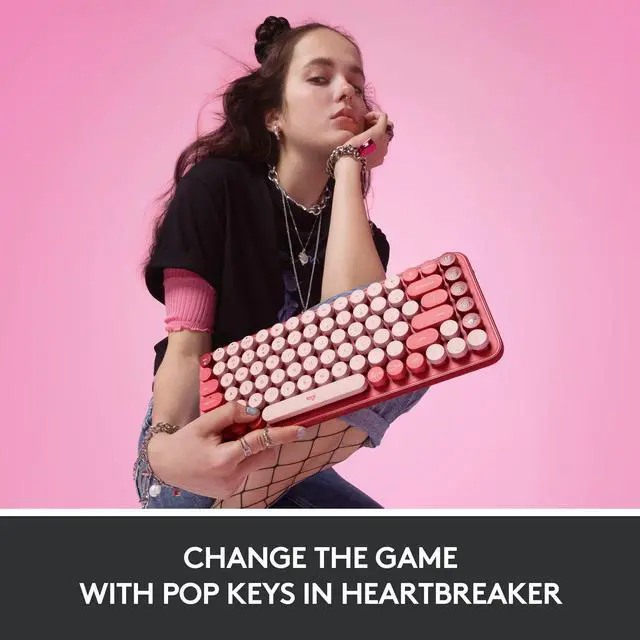 Alt view image 7 of 11 - Logitech POP Mechanical Wireless Keyboard - Customizable Emoji Keys, Durable Compact Design, Bluetooth or USB Connectivity, Multi-Device, OS Compatible - Heartbreaker Rose