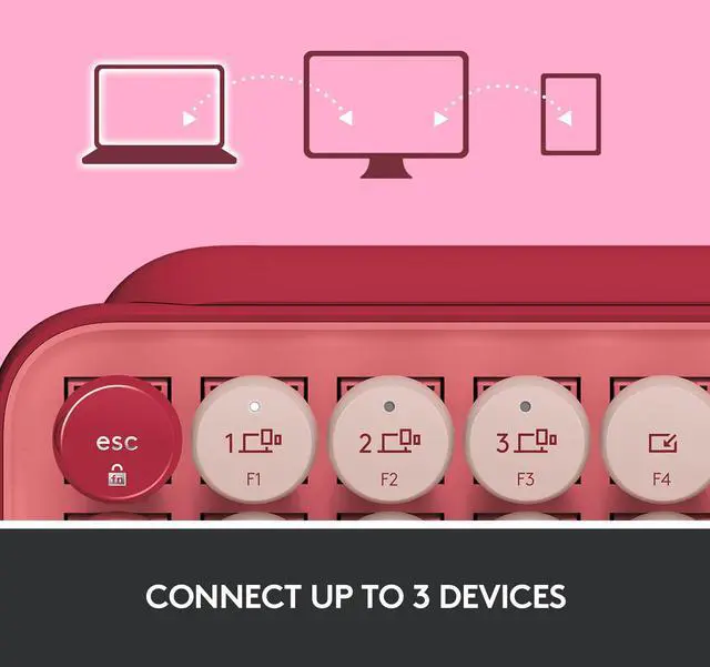 Alt view image 11 of 11 - Logitech POP Mechanical Wireless Keyboard - Customizable Emoji Keys, Durable Compact Design, Bluetooth or USB Connectivity, Multi-Device, OS Compatible - Heartbreaker Rose