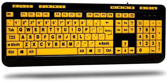 Main image of AKB-132UY Luminous 4 X Large Print USB Keyboard, Black Yellow | Multimedia Desktop