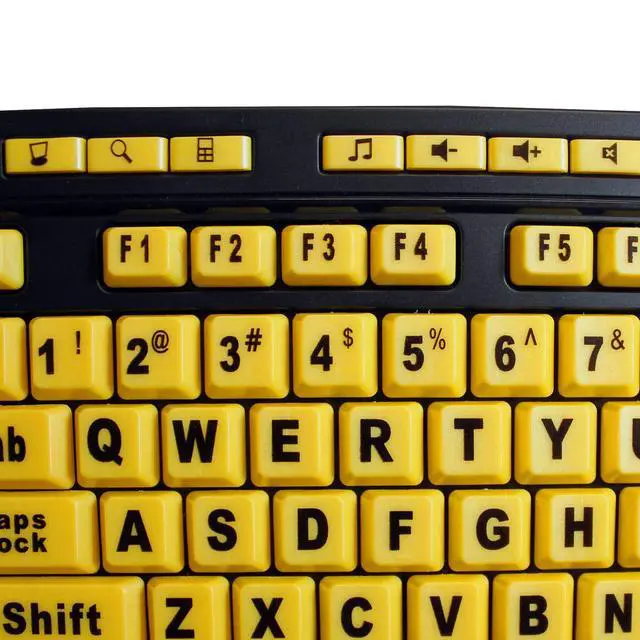 Alt view image 3 of 7 - AKB-132UY Luminous 4 X Large Print USB Keyboard, Black Yellow | Multimedia Desktop