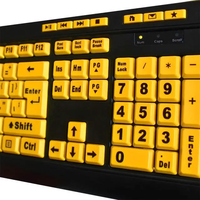 Alt view image 4 of 7 - AKB-132UY Luminous 4 X Large Print USB Keyboard, Black Yellow | Multimedia Desktop