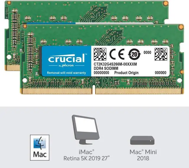 Alt view image 18 of 20 - Crucial 64GB (2 x 32GB) DDR4 2666 (PC4 21300) Unbuffered Memory for Apple Model CT2K32G4S266M