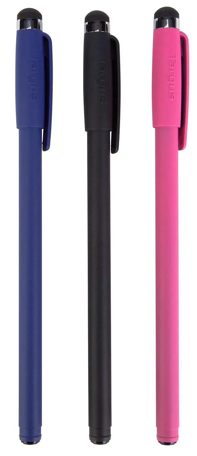 Alt view image 2 of 2 - - Slim Stylus Pens for Tablets, Smartphones - Compatible with Apple iPad, Samsung Galaxy & All Touchscreen Devices - Durable Rubber Tips - 3 Pack, Black, Blue, Red - AMM0601TBUS