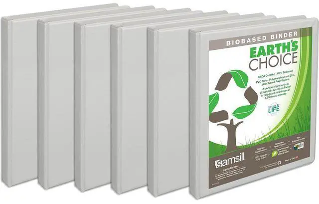 Alt view image 6 of 6 - Samsill I08917 Earth's Choice View 1/2" Round 3-Ring Binder, White, 6/Pack