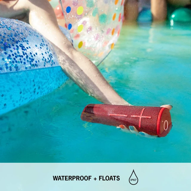 Alt view image 4 of 7 - Boom 3 Wireless Bluetooth Speaker, Bold Sound + Deep Bass, Bluetooth, Magic Button, Waterproof, 15 Hours Battery, Range of 150 ft, Sunset Red