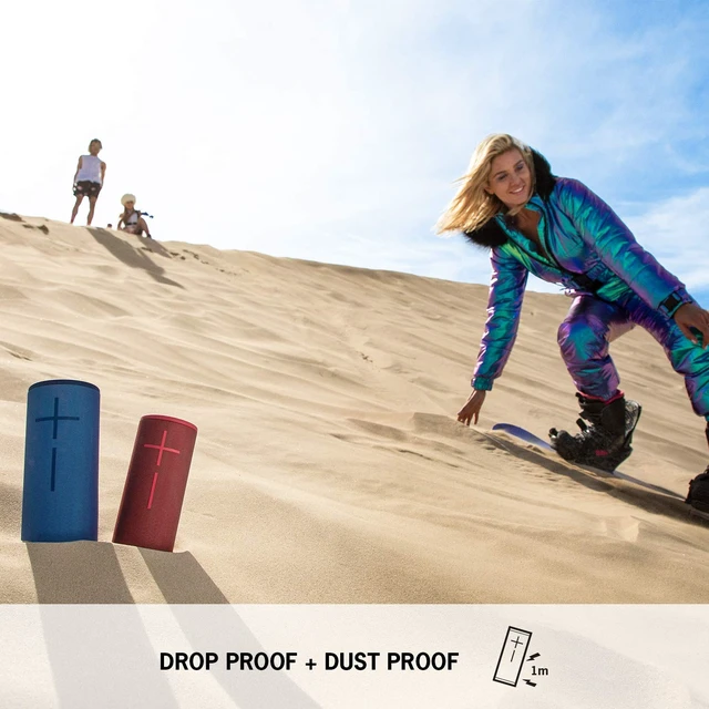Alt view image 5 of 7 - Boom 3 Wireless Bluetooth Speaker, Bold Sound + Deep Bass, Bluetooth, Magic Button, Waterproof, 15 Hours Battery, Range of 150 ft, Sunset Red