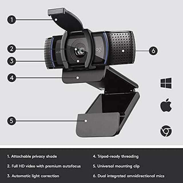 Alt view image 10 of 20 - Logitech C920e HD 1080p Business Webcam 3.0 Megapixels Black (960-001401)