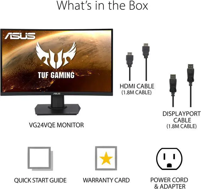 Alt view image 12 of 12 - ASUS TUF GAMING VG24VQE 23.6IN 1080P FULL HDASUS TUF Gaming VG24VQE 23.6 Curved Monitor, 1080P Full HD, 165Hz (Supports 144Hz), 1ms, Extreme Low Motion Blur, FreeSync Premium, Shadow Boost, Eye Care