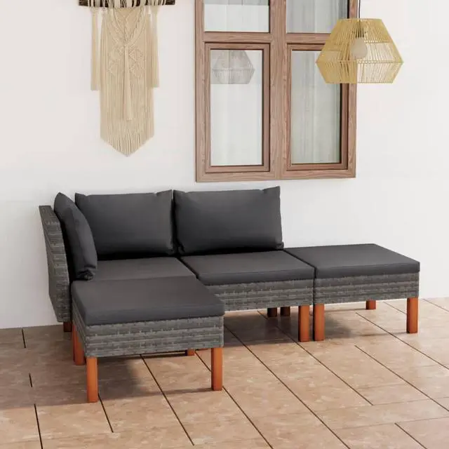 Alt view image 6 of 11 - vidaXL 4 Piece Garden Lounge Set with Cushions Poly Rattan Gray