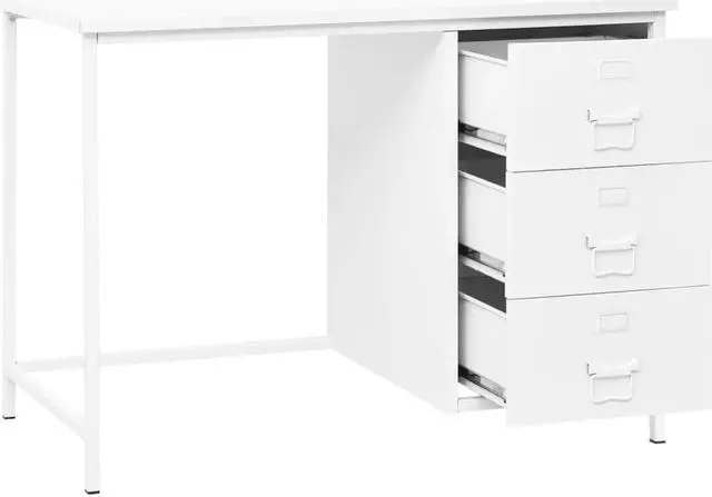 Alt view image 3 of 15 - vidaXL Industrial Desk with Drawers White 41.3"x20.5"x29.5" Steel