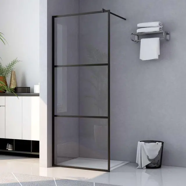 Alt view image 5 of 11 - vidaXL Walk-in Shower Wall with Clear ESG Glass Black 35.4"x76.8"
