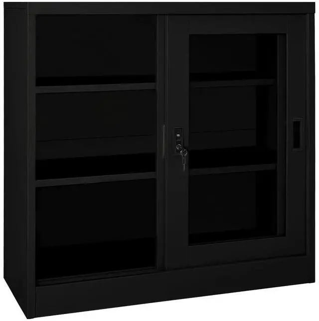 Alt view image 16 of 17 - vidaXL Sliding Door Cabinet Black 35.4" Steel Storage Side Cabinet Furniture