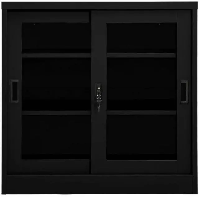 Alt view image 13 of 17 - vidaXL Sliding Door Cabinet Black 35.4" Steel Storage Side Cabinet Furniture