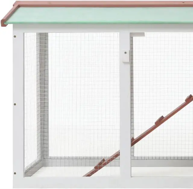 Alt view image 7 of 8 - vidaXL Outdoor Large Rabbit Hutch Brown and White 57.1"x17.7"x33.5" Wood