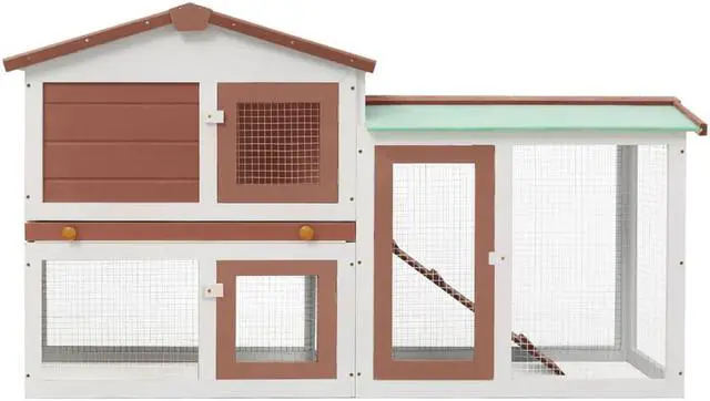 Alt view image 6 of 8 - vidaXL Outdoor Large Rabbit Hutch Brown and White 57.1"x17.7"x33.5" Wood