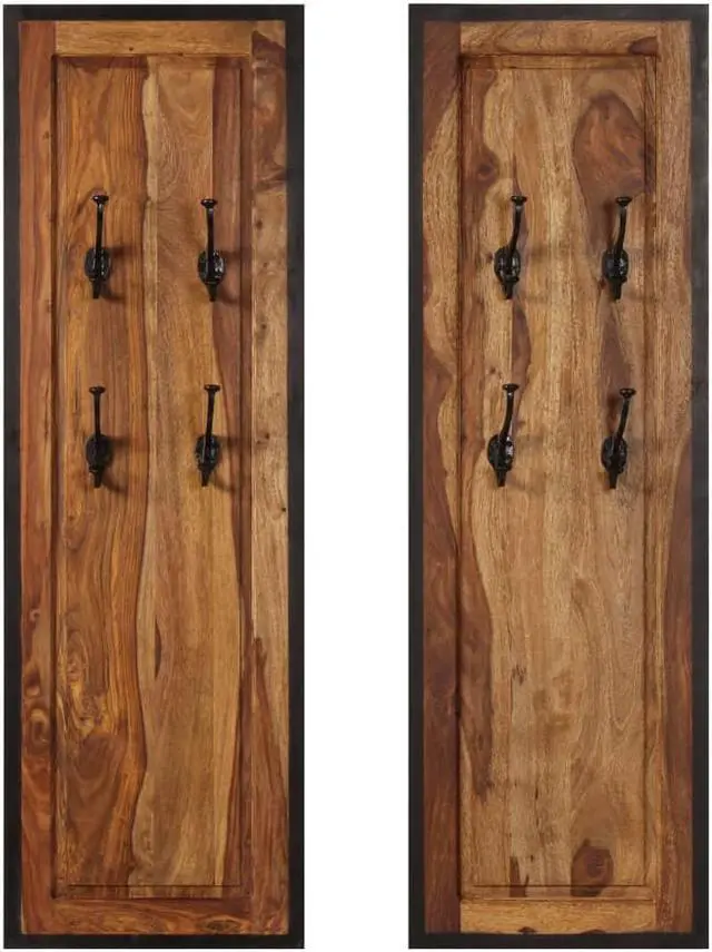 Alt view image 7 of 17 - vidaXL Coat Racks 2 pcs Solid Sheesham Wood