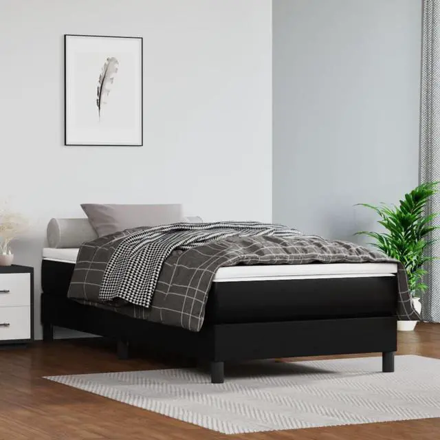 Alt view image 13 of 18 - vidaXL Bed Frame Black Faux leather, plywood Twin XL Sturdy Bed Frame
