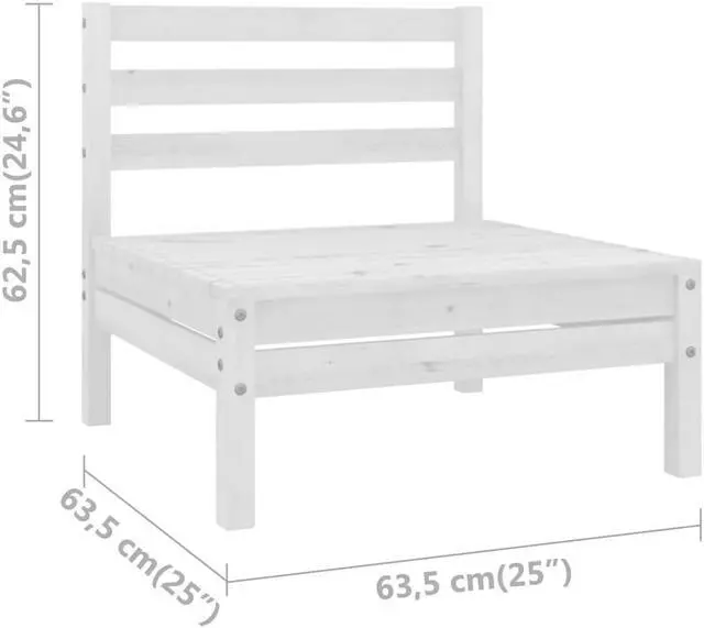Alt view image 8 of 10 - vidaXL Patio Middle Sofa White Solid Pinewood