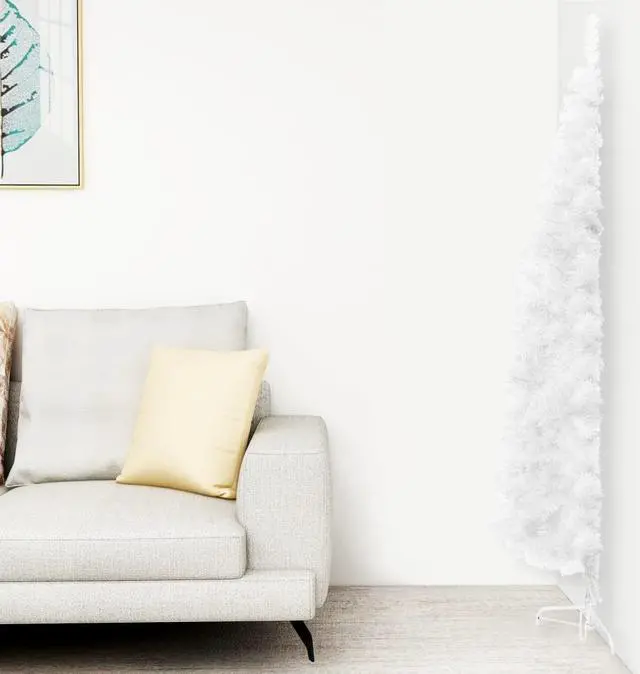 Alt view image 6 of 15 - vidaXL Christmas Tree Decor Slim Artificial Half Xmas Tree with Stand White