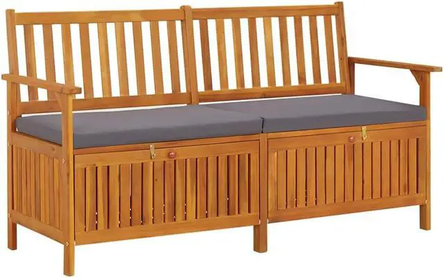 Alt view image 7 of 13 - vidaXL Storage Bench with Cushion 58.3" Solid Wood Acacia