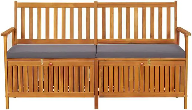 Alt view image 8 of 13 - vidaXL Storage Bench with Cushion 58.3" Solid Wood Acacia