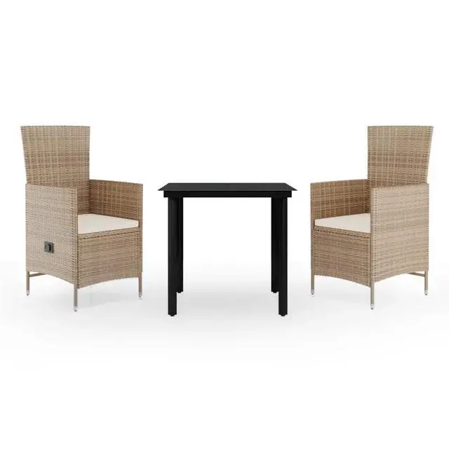 Alt view image 7 of 13 - vidaXL 3 Piece Patio Dining Set with Cushions Beige