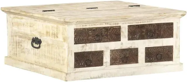 Alt view image 7 of 13 - vidaXL Coffee Table White 26.8"x26.8"x11.8" Solid Mango Wood