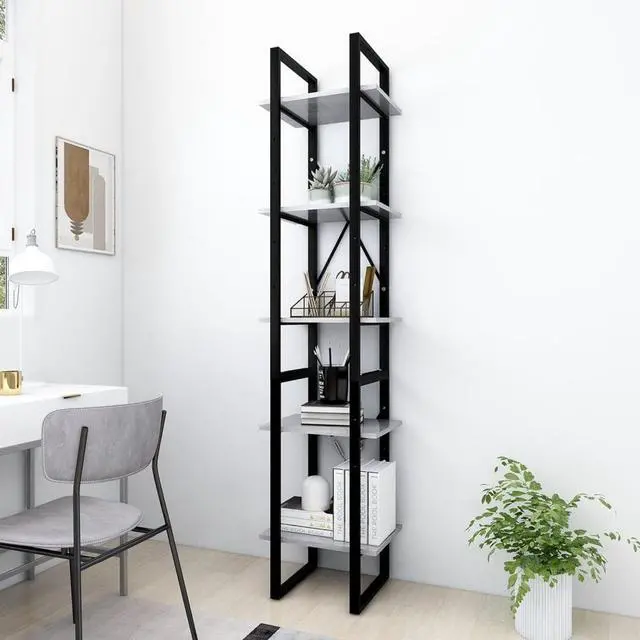Alt view image 7 of 13 - vidaXL 5-Tier Book Cabinet Concrete Gray 15.7" x 11.8" x 69.9" Chipboard