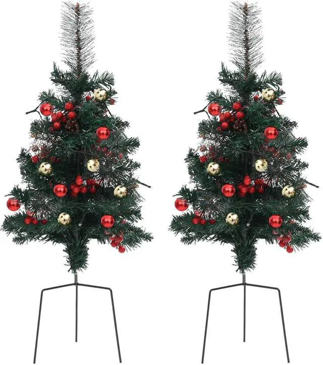 Alt view image 8 of 15 - vidaXL Artificial Pathway Pre-lit Christmas Tree Xmas Tree Decoration 2 Pcs PVC