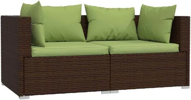 Alt view image 6 of 9 - vidaXL 2-Seater Sofa with Cushions Brown Poly Rattan