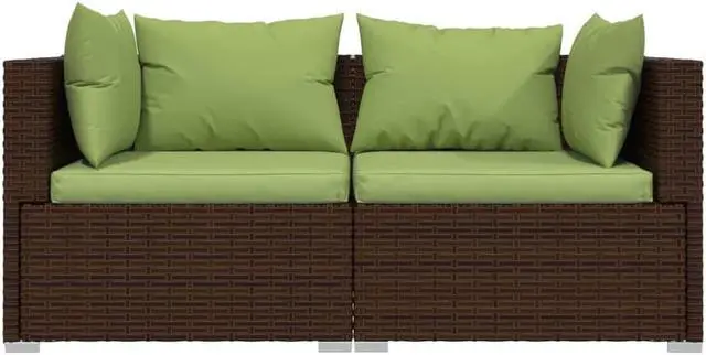 Alt view image 7 of 9 - vidaXL 2-Seater Sofa with Cushions Brown Poly Rattan