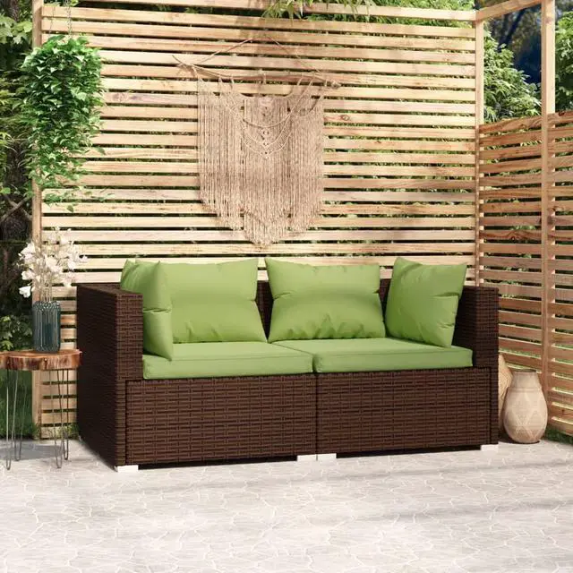 Alt view image 5 of 9 - vidaXL 2-Seater Sofa with Cushions Brown Poly Rattan
