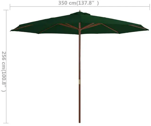 Alt view image 8 of 8 - vidaXL Outdoor Parasol with Wooden Pole 137.8" Green