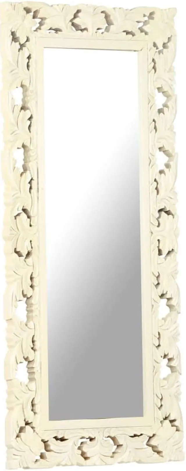 Alt view image 7 of 13 - vidaXL Hand Carved Mirror White 43.3"x19.7" Solid Mango Wood