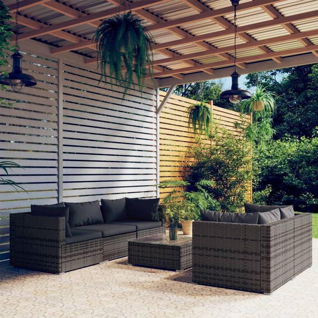 Vidaxl 6 piece garden lounge discount set with cushions poly rattan gray